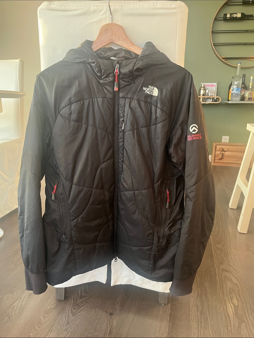 The North Face Black Summit Series hooded quilted Puffer Jacket with Red Zipper